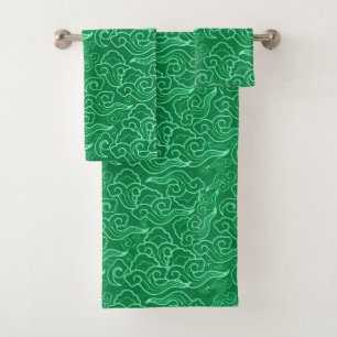 Vintage Japanese Clouds, Jade Green Bath Towel Set