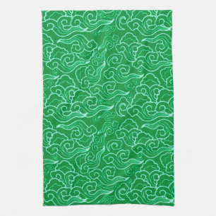 Vintage Japanese Clouds, Jade Green Kitchen Towel