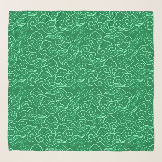 Vintage Japanese Clouds, Jade Green Scarf (Front)