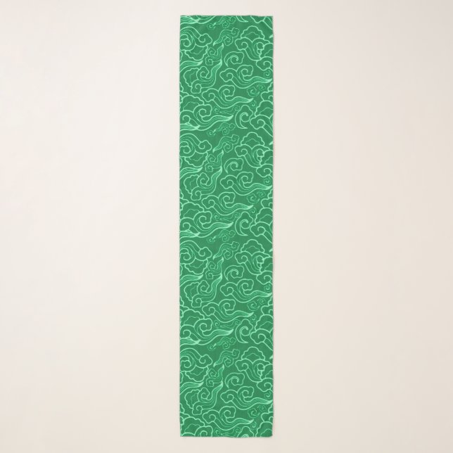 Vintage Japanese Clouds, Jade Green Scarf (Front)
