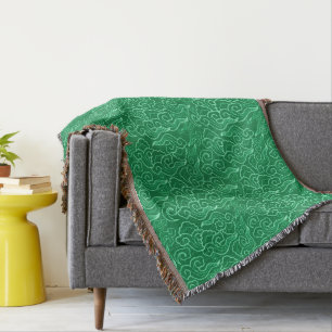 Vintage Japanese Clouds, Jade Green Throw Blanket