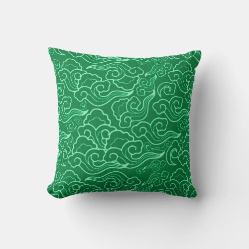 Vintage Japanese Clouds Jade Green Throw Pillow