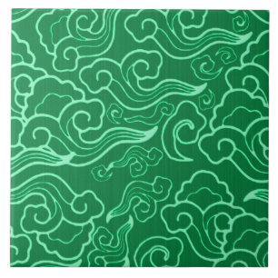 Vintage Japanese Clouds, Jade Green Tile
