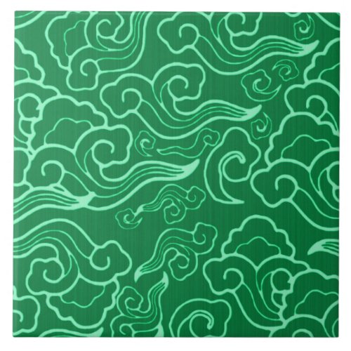 Vintage Japanese Clouds Jade Green Tile