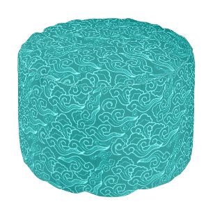 Vintage Japanese Clouds, Turquoise and Aqua Pouf