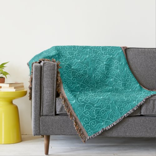 Vintage Japanese Clouds Turquoise and Aqua Throw Blanket