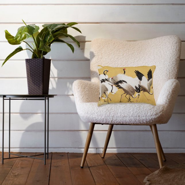 Vintage Japanese Crane Bird Flocks Accent Pillow (Creator Uploaded)