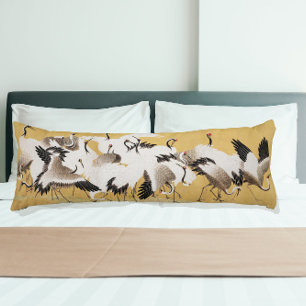 Vintage Japanese Crane Bird Flocks Body Pillow