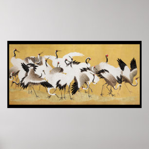 Vintage Japanese Crane Bird Flocks Poster