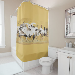 Vintage Japanese Crane Bird Flocks Shower Curtain