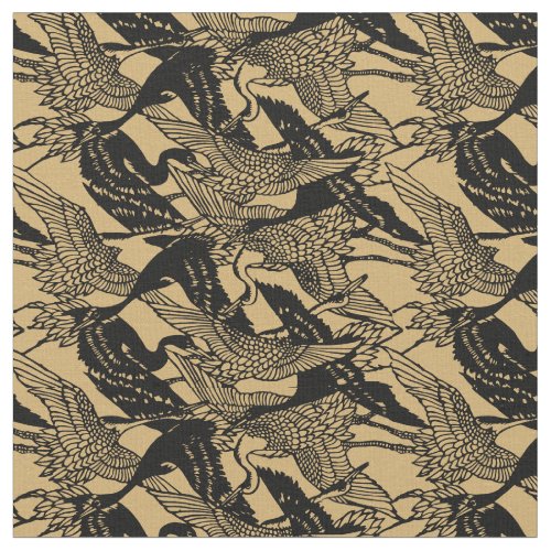 Vintage Japanese Crane Pattern Fabric