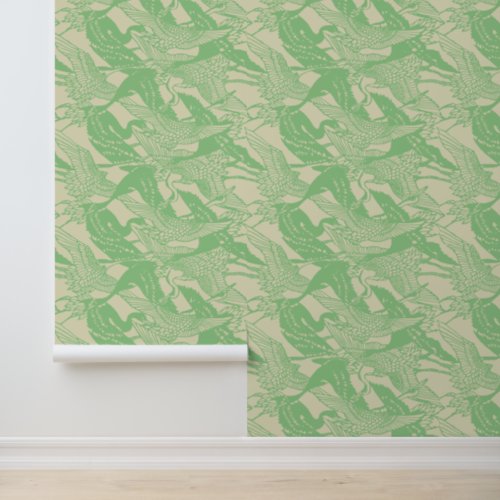 Vintage Japanese Crane Pattern Wallpaper