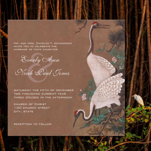 Vintage Japanese Cranes Wedding Invitations