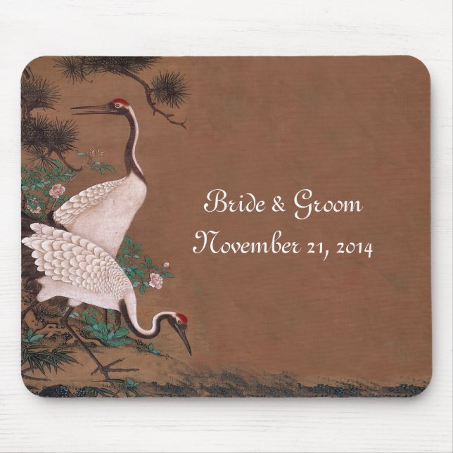 Vintage Japanese Cranes Wedding Invitations Mouse Pad (Front)