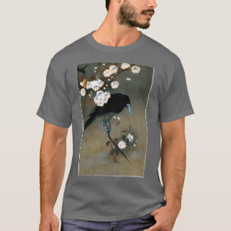 Vintage Japanese Crow and Blossom Woodblock Print T-Shirt