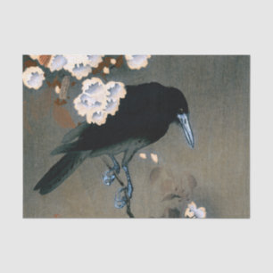 Vintage Japanese Crow and Blossom Woodblock Print Tissue Paper