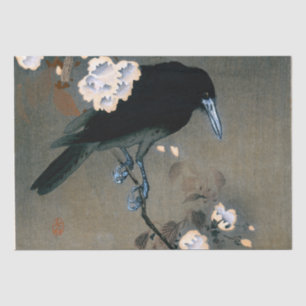 Vintage Japanese Crow and Blossom Woodblock Print Tissue Paper