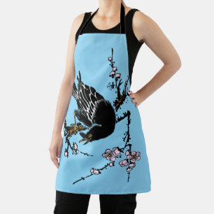 Vintage Japanese Crow and Cherry Blossoms Apron