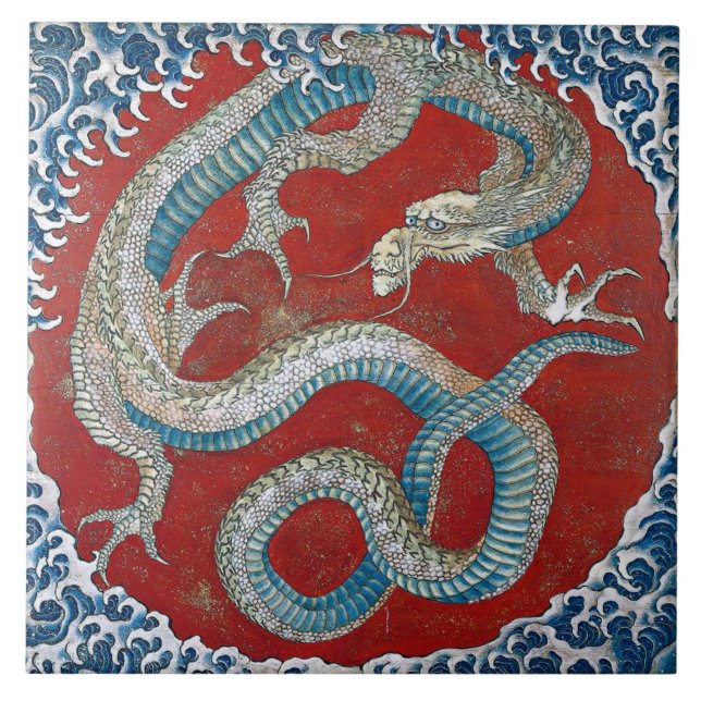 Vintage Japanese Dragon by Hokusai Ceramic Tile (Front)