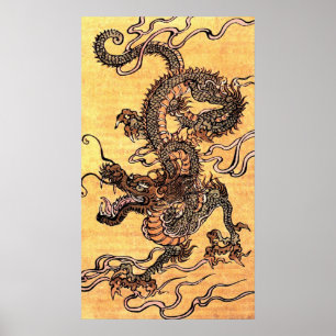 Vintage Japanese Dragon Tapestry Poster