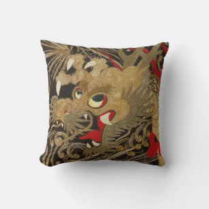Vintage Japanese Dragon Throw Pillow