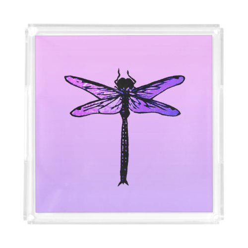 Vintage Japanese Dragonfly amethyst purple Acrylic Tray