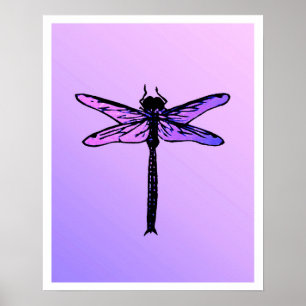 Vintage Japanese Dragonfly, amethyst purple Poster
