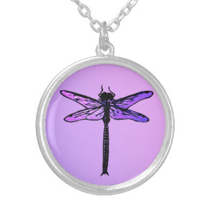 Vintage Japanese Dragonfly, amethyst purple Silver Plated Necklace
