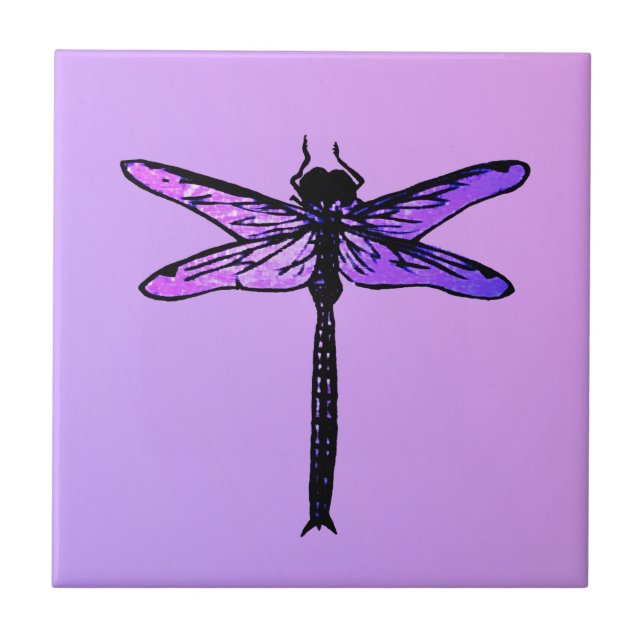 Vintage Japanese Dragonfly, amethyst purple Tile (Front)
