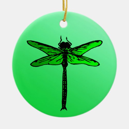 Vintage Japanese Dragonfly Emerald Green Ceramic Ornament