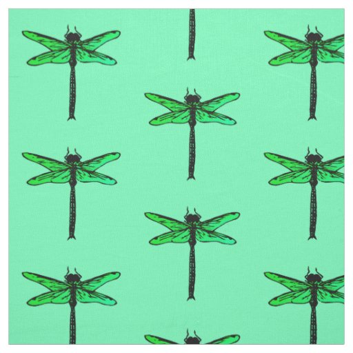 Vintage Japanese Dragonfly, emerald green Fabric