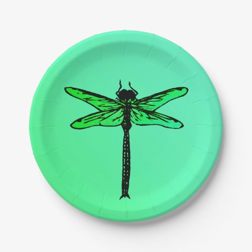 Vintage Japanese Dragonfly emerald green Paper Plates