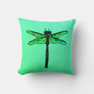 Vintage Japanese Dragonfly, emerald green Throw Pillow