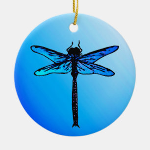 Vintage Japanese Dragonfly, Sapphire Blue Ceramic  Ornament