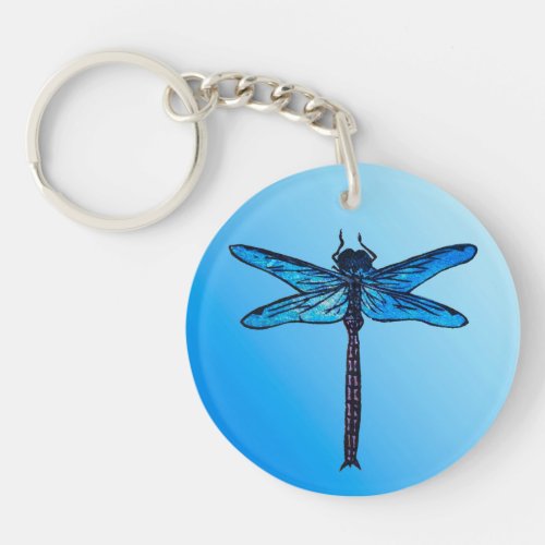 Vintage Japanese Dragonfly sapphire blue Keychain