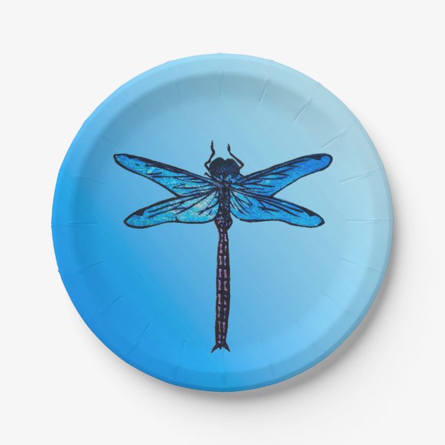 Vintage Japanese Dragonfly, sapphire blue Paper Plates (Front)