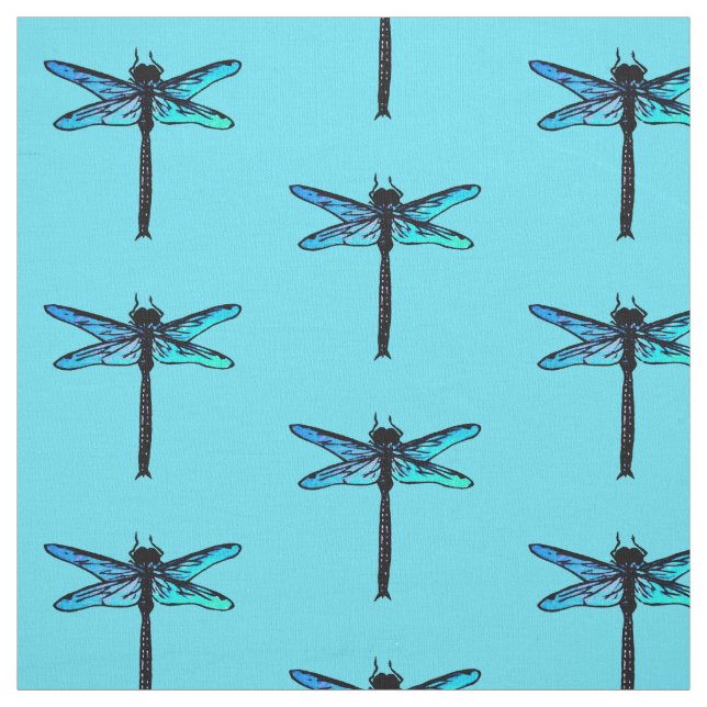 Vintage Japanese Dragonfly, turquoise blue Fabric (Swatch)