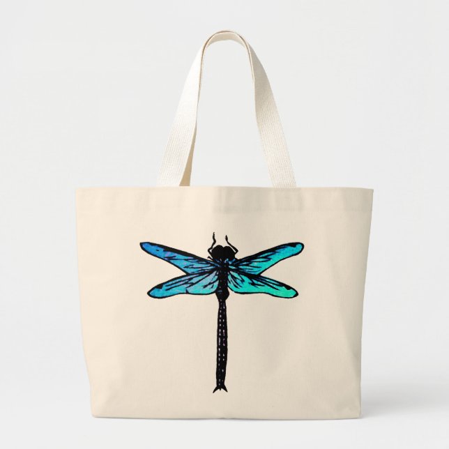 Vintage Japanese Dragonfly, turquoise blue Large Tote Bag (Front)