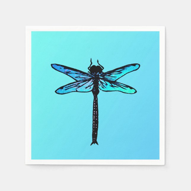 Vintage Japanese Dragonfly, turquoise blue Paper Napkins (Front)