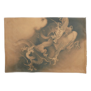 Vintage Japanese Dragons Battle Pillow Case
