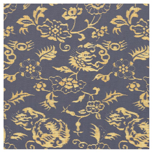 Vintage Japanese Dragons, Birds & Flowers Pattern Fabric (Close Up)