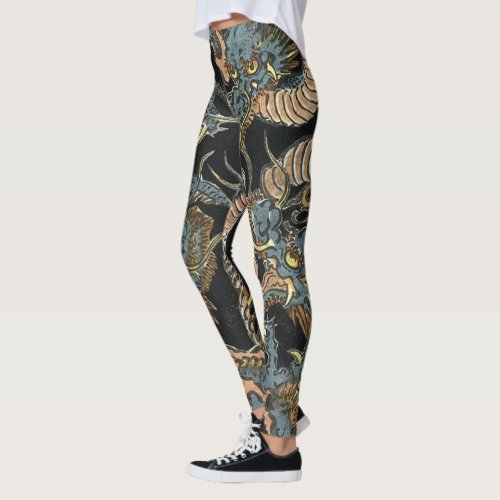 Vintage Japanese Dragons by Keisai Eisen Leggings