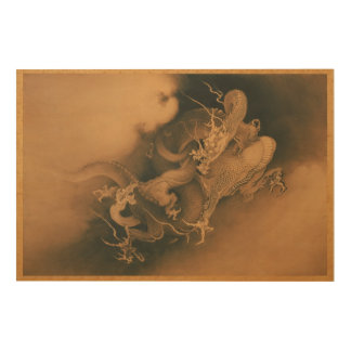 Vintage Japanese Dragons in Clouds Wood Wall Decor