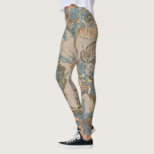 Vintage Japanese Dragons Tattoo by Keisai Eisen Leggings