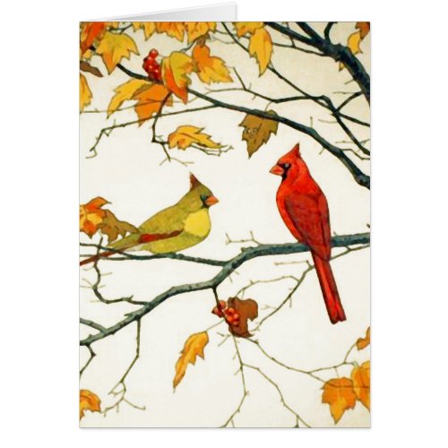 Vintage Japanese drawing Cardinals on a branch