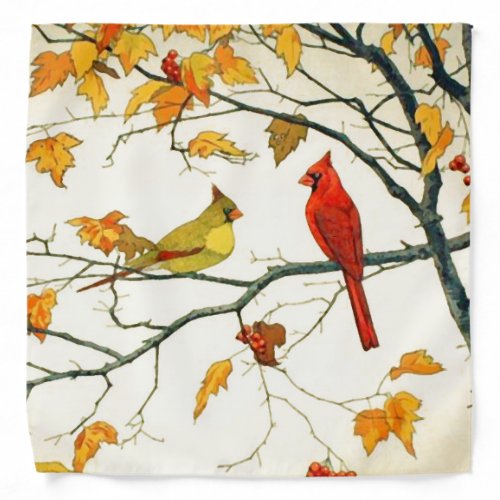 Vintage Japanese drawing Cardinals on a branch Bandana