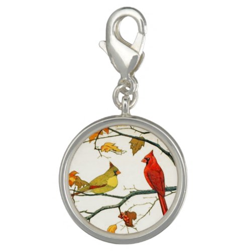 Vintage Japanese drawing Cardinals on a branch Charm