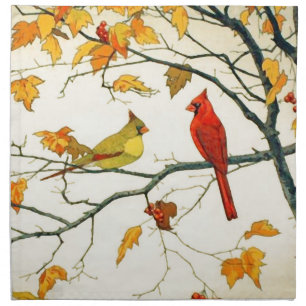 Vintage Japanese drawing, Cardinals on a branch Napkin