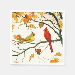 Vintage Japanese drawing, Cardinals on a branch Napkins