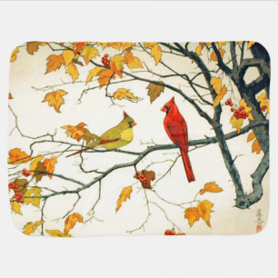 Vintage Japanese drawing, Cardinals on a branch Stroller Blanket